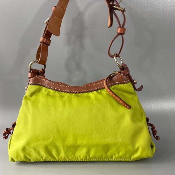 Dooney & Burke Green Nylon Brown Leather Trim/Strap Hobo Shoulder Bag - Picture 5 of 15